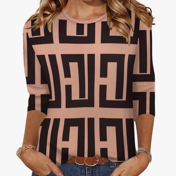 Zeagoo Black and Tan Geometric Women's Blouse - Picture 1 of 3